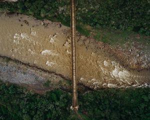 Preview wallpaper river, bridge, aerial view, height, overview
