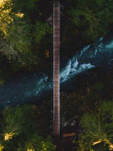 Preview wallpaper river, bridge, aerial view, trees, shore