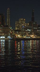 Preview wallpaper river, bridge, boats, buildings, lights, night