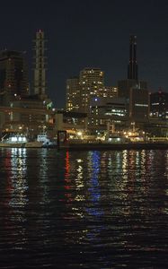 Preview wallpaper river, bridge, boats, buildings, lights, night