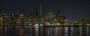 Preview wallpaper river, bridge, boats, buildings, lights, night