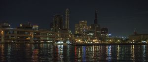 Preview wallpaper river, bridge, boats, buildings, lights, night