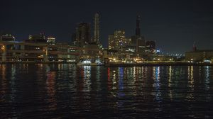 Preview wallpaper river, bridge, boats, buildings, lights, night