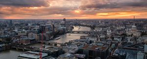 Preview wallpaper river, bridge, buildings, city, sunrise