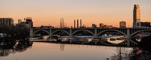 Preview wallpaper river, bridge, city, dusk, reflection