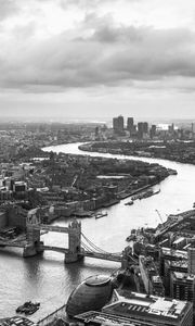 Preview wallpaper river, bridge, city, thames, london, england, black and white