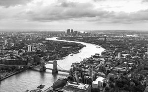 Preview wallpaper river, bridge, city, thames, london, england, black and white