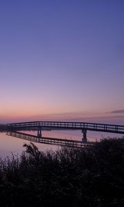 Preview wallpaper river, bridge, dusk, water, nature, evening