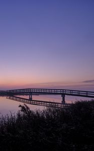 Preview wallpaper river, bridge, dusk, water, nature, evening