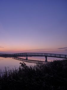 Preview wallpaper river, bridge, dusk, water, nature, evening