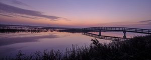 Preview wallpaper river, bridge, dusk, water, nature, evening