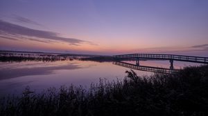Preview wallpaper river, bridge, dusk, water, nature, evening