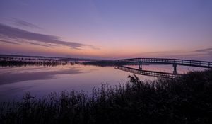 Preview wallpaper river, bridge, dusk, water, nature, evening