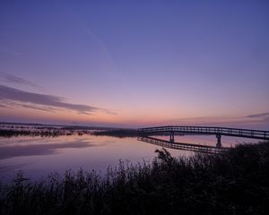 Preview wallpaper river, bridge, dusk, water, nature, evening