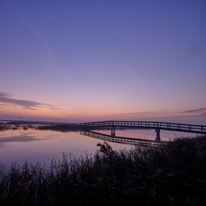 Preview wallpaper river, bridge, dusk, water, nature, evening