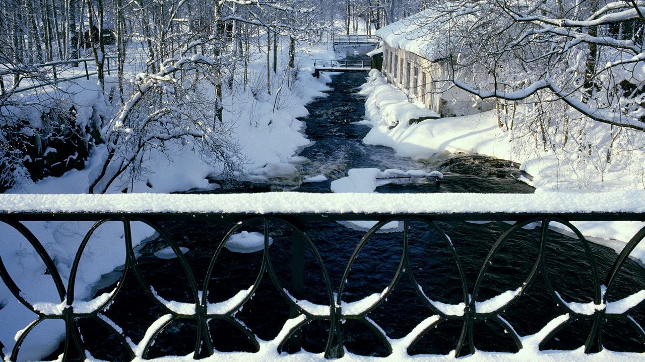 Wallpaper river, bridge, handrail, winter, patterns