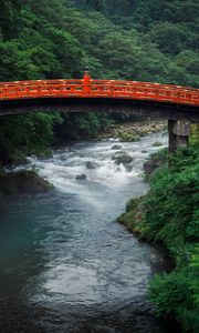 Preview wallpaper river, bridge, japan, nature