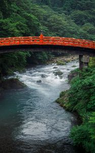 Preview wallpaper river, bridge, japan, nature