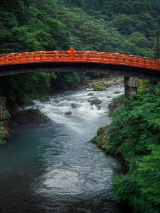 Preview wallpaper river, bridge, japan, nature