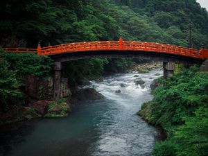 Preview wallpaper river, bridge, japan, nature