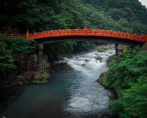 Preview wallpaper river, bridge, japan, nature