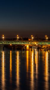Preview wallpaper river, bridge, lights, reflection, night