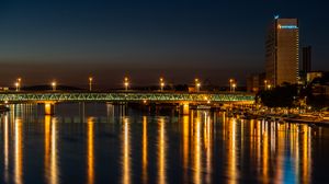 Preview wallpaper river, bridge, lights, reflection, night