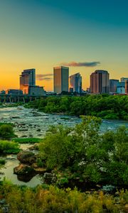 Preview wallpaper river, bridge, trees, buildings, city, nature