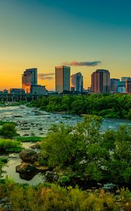 Preview wallpaper river, bridge, trees, buildings, city, nature