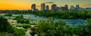 Preview wallpaper river, bridge, trees, buildings, city, nature