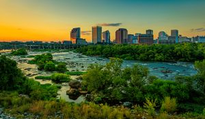 Preview wallpaper river, bridge, trees, buildings, city, nature