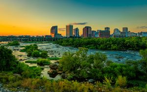 Preview wallpaper river, bridge, trees, buildings, city, nature