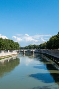 Preview wallpaper river, bridge, trees, clouds, sky