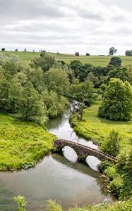 Preview wallpaper river, bridge, trees, landscape, aerial view