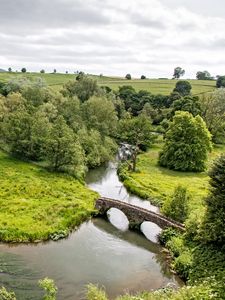 Preview wallpaper river, bridge, trees, landscape, aerial view