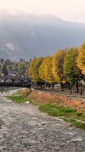 Preview wallpaper river, bridge, trees, autumn