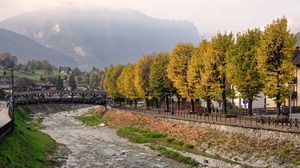 Preview wallpaper river, bridge, trees, autumn