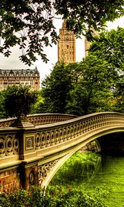 Preview wallpaper river, bridge, trees, buildings