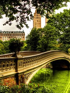 Preview wallpaper river, bridge, trees, buildings