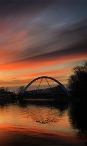 Preview wallpaper river, bridge, trees, evening, dark