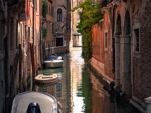 Preview wallpaper river, buildings, architecture, facade, boat