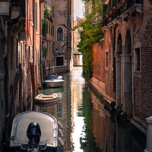 Preview wallpaper river, buildings, architecture, facade, boat