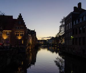 Preview wallpaper river, buildings, city, dusk, ghent, belgium