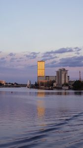 Preview wallpaper river, buildings, sky, clouds
