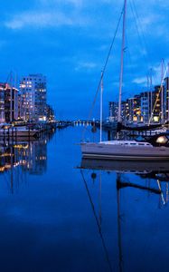 Preview wallpaper river, canal, boats, buildings, reflection, twilight