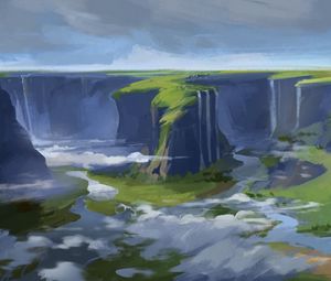 Preview wallpaper river, canyon, cliff, landscape, art