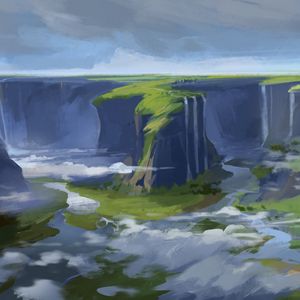 Preview wallpaper river, canyon, cliff, landscape, art