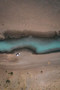 Preview wallpaper river, car, aerial view, shore, sand