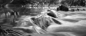 Preview wallpaper river, cascade, nature, bw, long exposure
