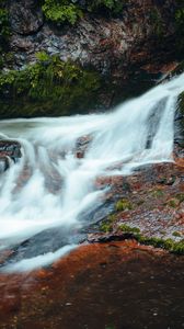 Preview wallpaper river, cascade, stones, grass, nature